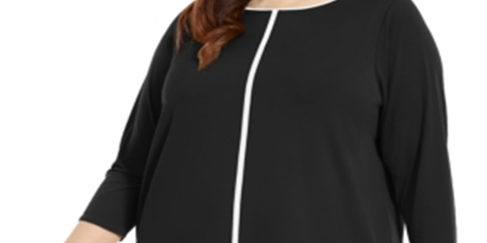 Alfani Women's Plus Contrast Stripe Tunic Black Size 0X