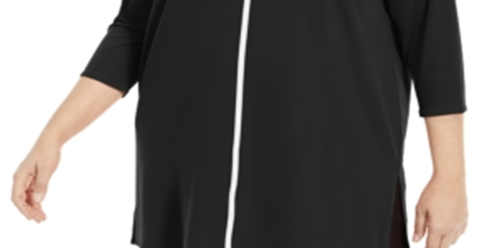 Alfani Women's Plus Contrast Stripe Tunic Black Size 0X