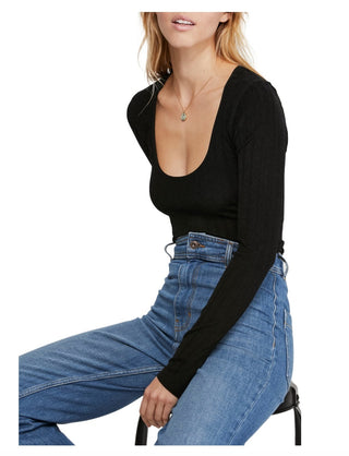 Free People Women's Lucky You Scoop Neck Shirt  Blue Size Large