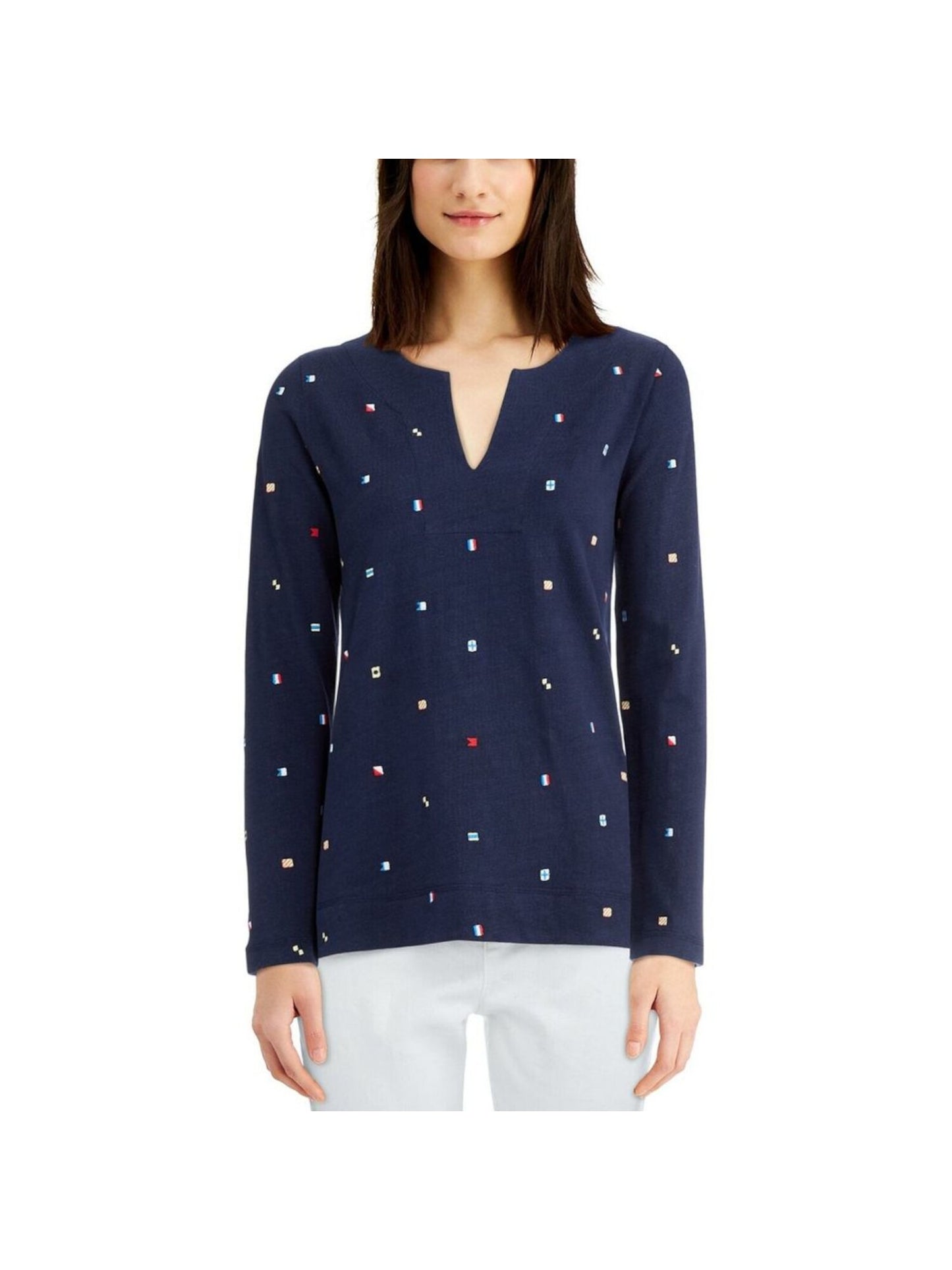 Charter Club Women's Cotton Embroidered Top Blue Size Medium