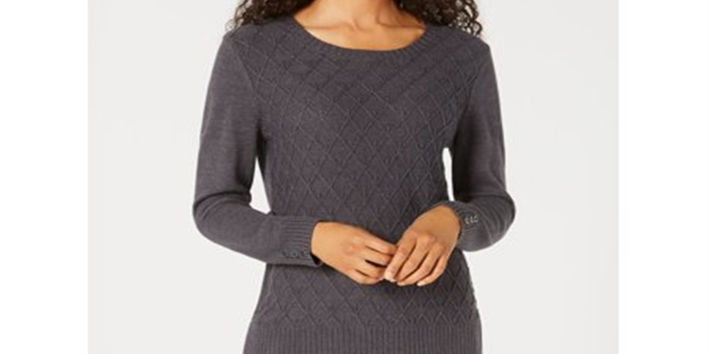 Karen Scott Women's Ribbed Trim Kntit Pullover Sweater Gray Size XX-Large
