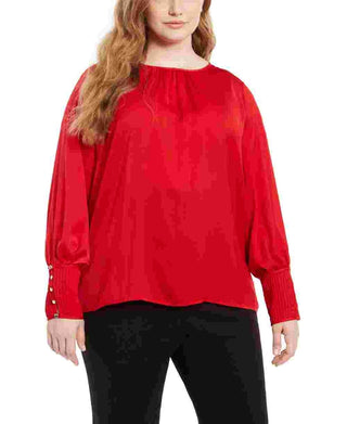 Calvin Klein Women's Embellished Dolman Sleeve Jewel Neck Top Red Size 2X