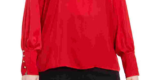 Calvin Klein Women's Embellished Dolman Sleeve Jewel Neck Top Red Size 2X