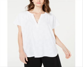 Alfani Women's V Neck Textured Top White Size Petite Small