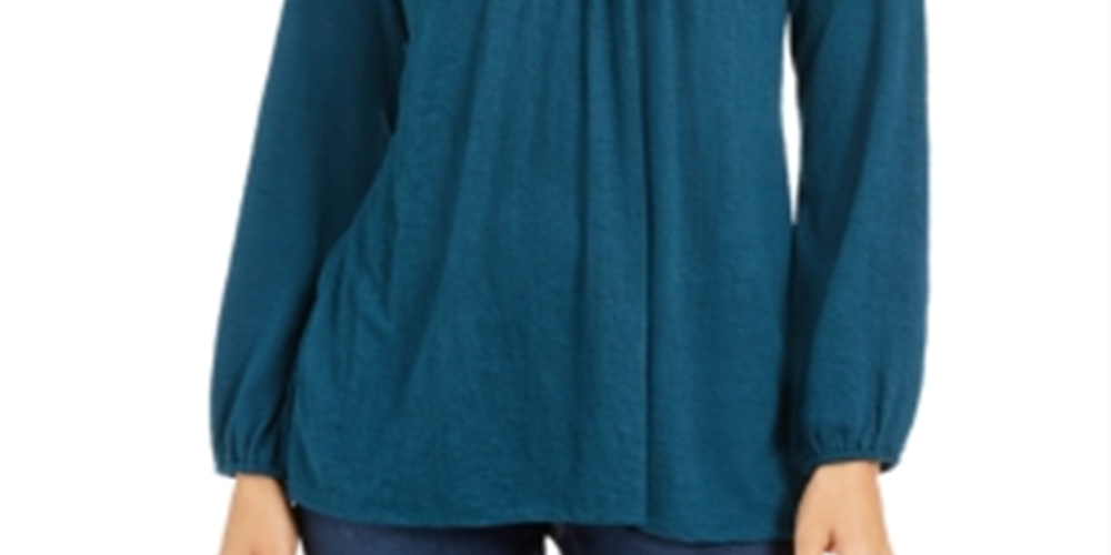 Style & Co Women's Lace Shoulder Top Green Size Petite L