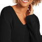Charter Club Women's Solid Long Sleeve V Neck T-Shirt Top Black Size Petite X-Large