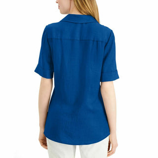 Alfani Women's Draped Front Collared Top Blue Size Petite X-Large