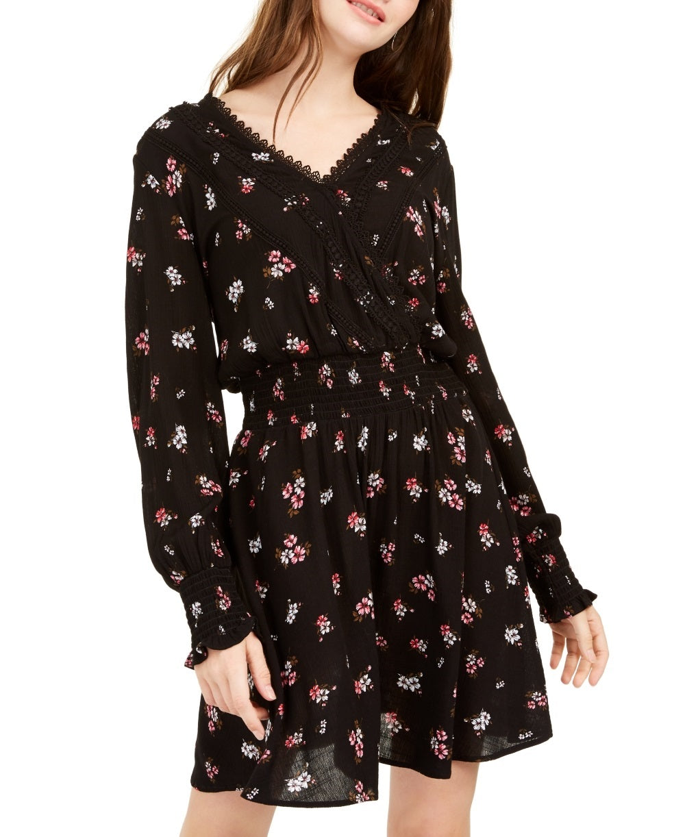 American Rag Junior's Floral Faux Wrap Dress Black Size Large