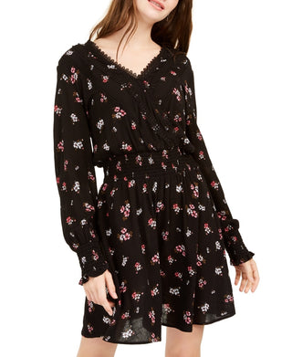 American Rag Junior's Floral Faux Wrap Dress Black Size Large