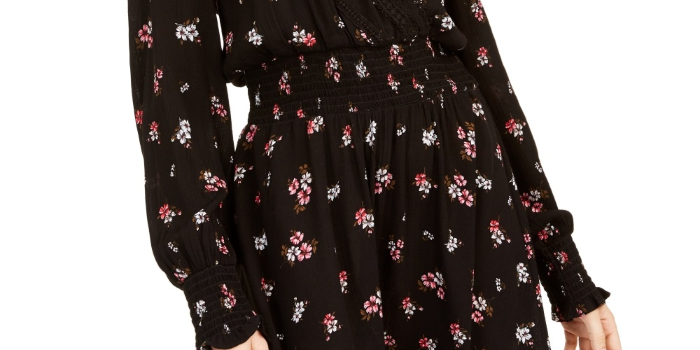 American Rag Junior's Floral Faux Wrap Dress Black Size Large