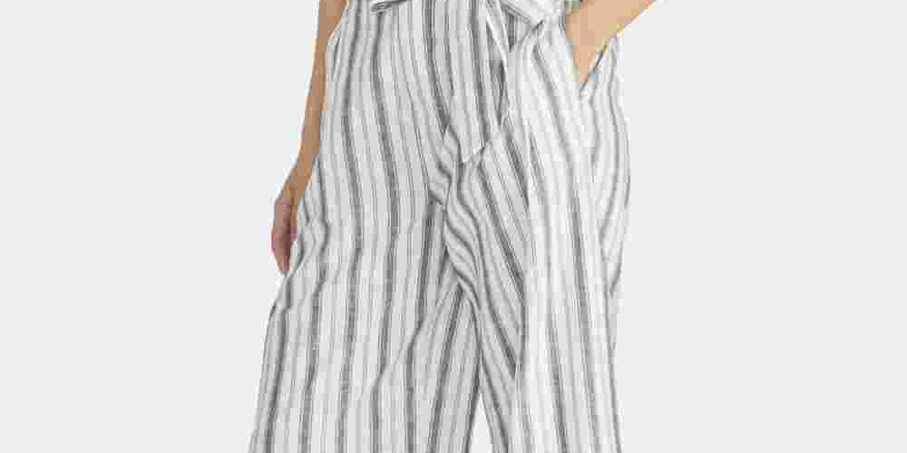 Rachel Roy Women's Belted Pinstripe Pants White Size 14