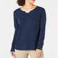 Style & Co Women's Split Neck Cotton Thermal Top Blue Size X-Small