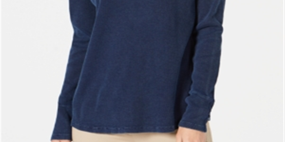 Style & Co Women's Split Neck Cotton Thermal Top Blue Size X-Small