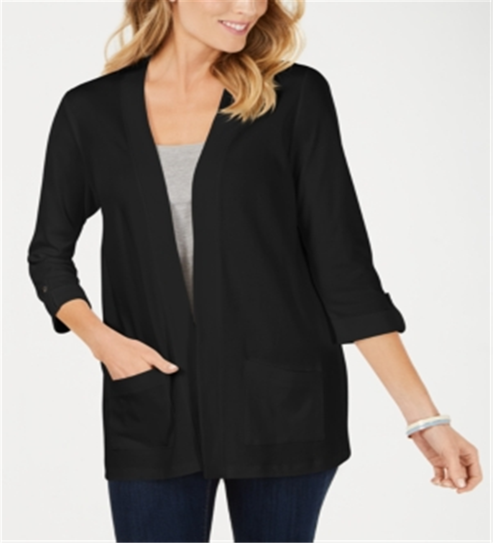 Karen Scott Women's Cotton Cozy Cardigan Black Size X-Small