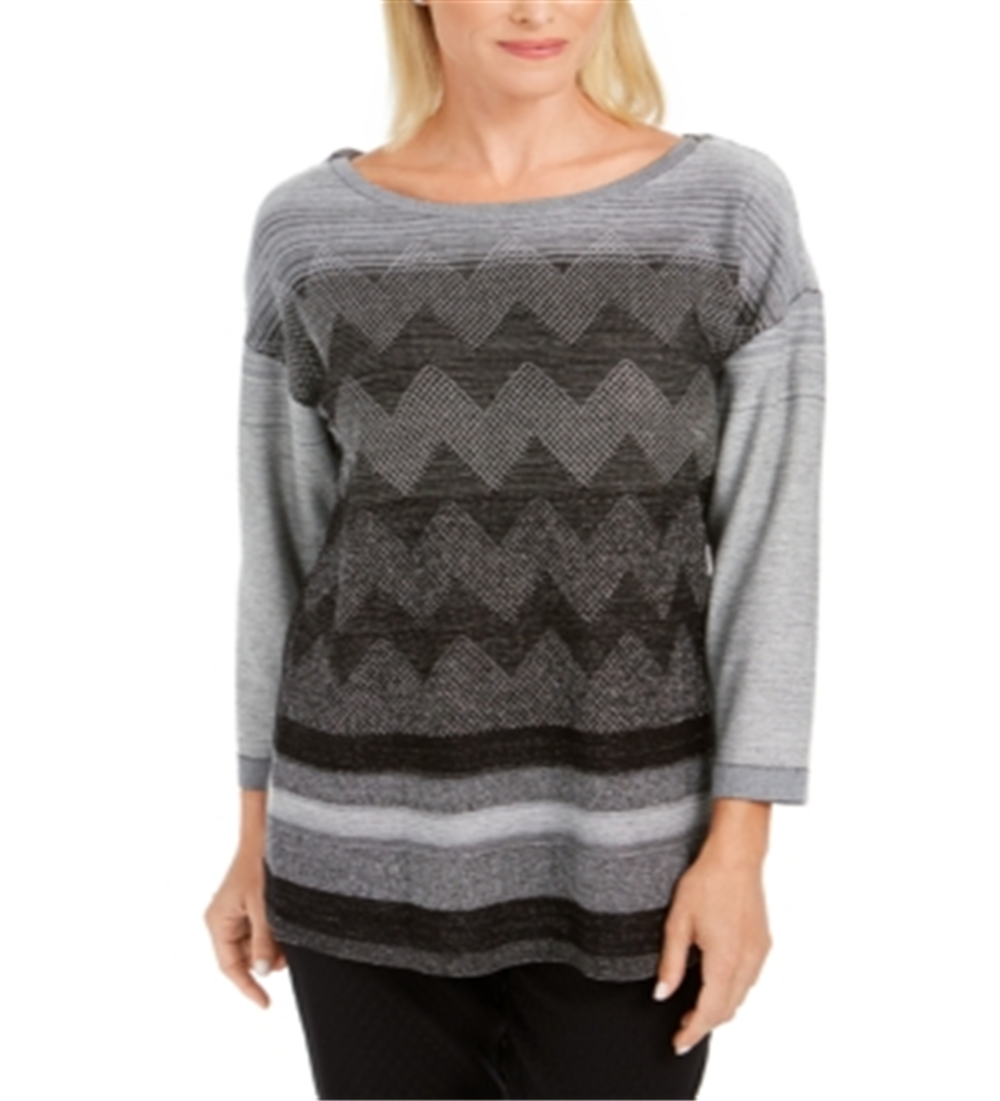 JM Collection Women's Metallic Stitched Drop Shoulder Sweater Black Size X-Large