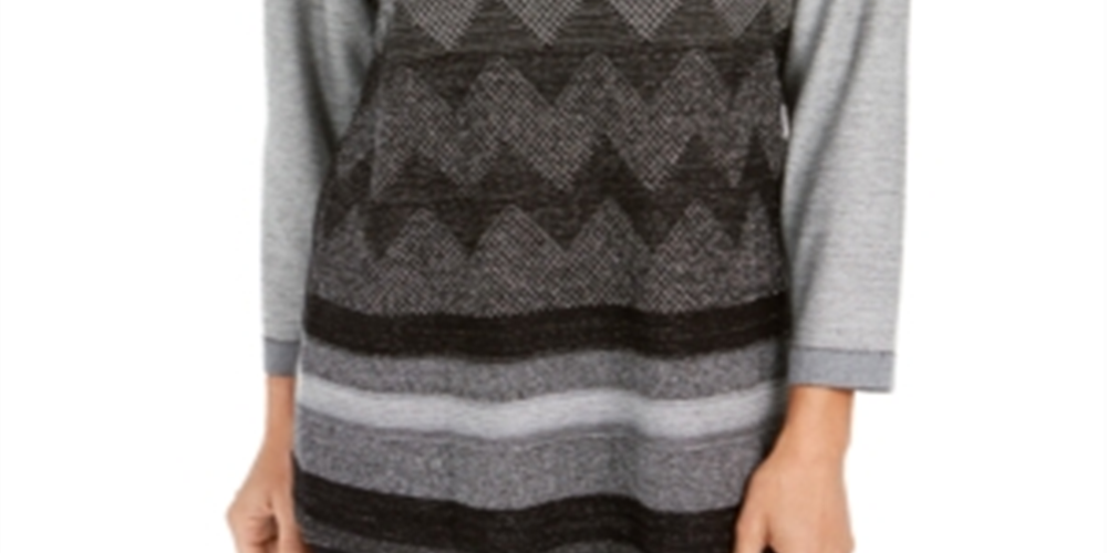 JM Collection Women's Metallic Stitched Drop Shoulder Sweater Black Size X-Large