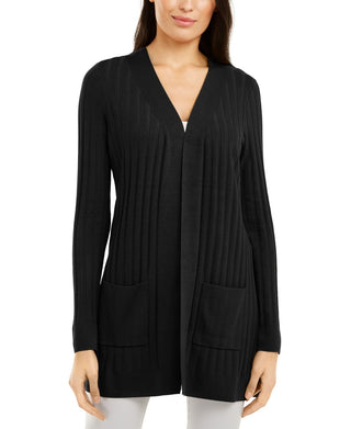Alfani Women's Ribbed Cardigan Black Size Petite Medium