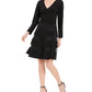 R&M Richards Women's Long Sleeve V Neck Knee Length Fit Flare Dress Black Size 8 Petite