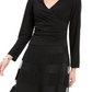 R&M Richards Women's Long Sleeve V Neck Knee Length Fit Flare Dress Black Size 8 Petite