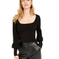 Bar III Women's Long Sleeve Square Neck Sweater Black Size Medium