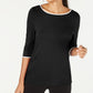 Alfani Women's Piped 3/4 Sleeve T-Shirt Black Size Small
