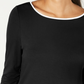 Alfani Women's Piped 3/4 Sleeve T-Shirt Black Size Small