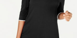 Alfani Women's Piped 3/4 Sleeve T-Shirt Black Size Small