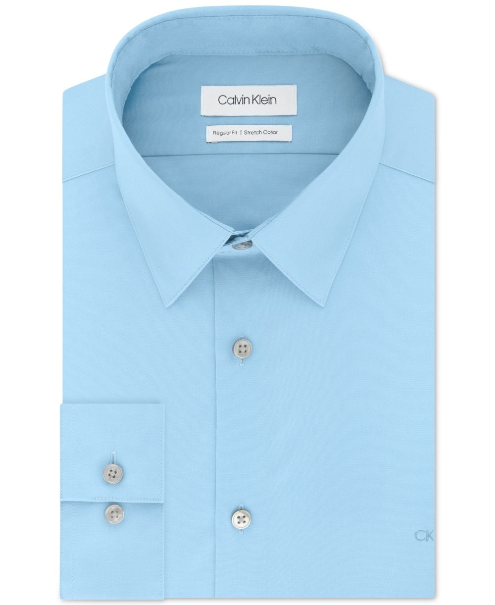 Calvin Klein Men's Classic Regular Fit Stretch Flex Collar Solid Dress Shirt Blue Size 17.5X34-35
