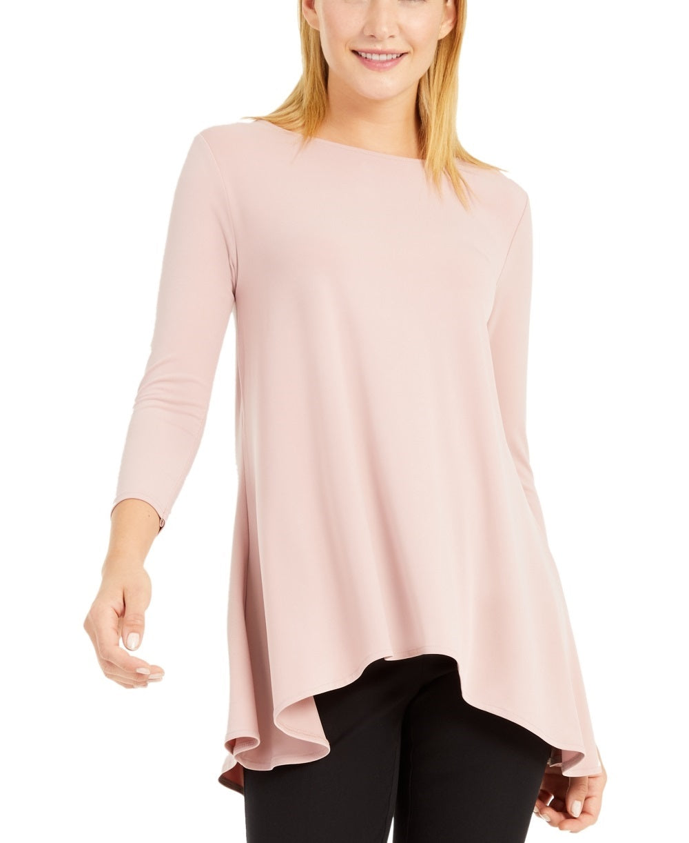 Alfani Women's Hi Low Jewel Neck Pullover Top Pink Size Small
