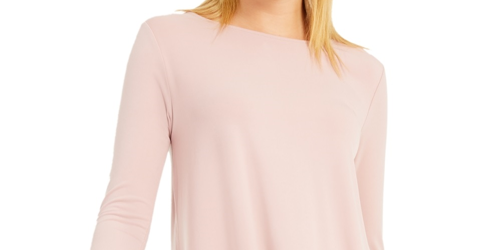 Alfani Women's Hi Low Jewel Neck Pullover Top Pink Size Small