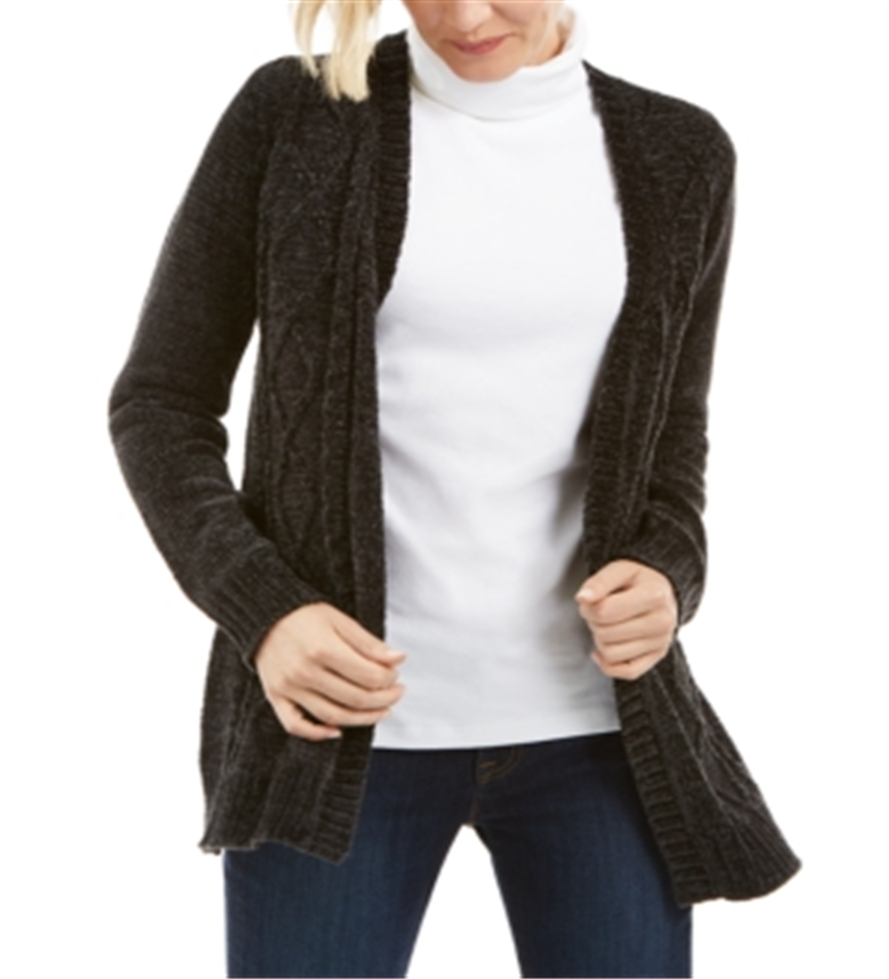 Karen Scott Women's Long Sleeve Cardigan Sweater Black Size Petite Small