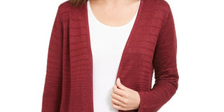 Alfani Women's Metallic Open Front Cardigan Red Size XX-Large