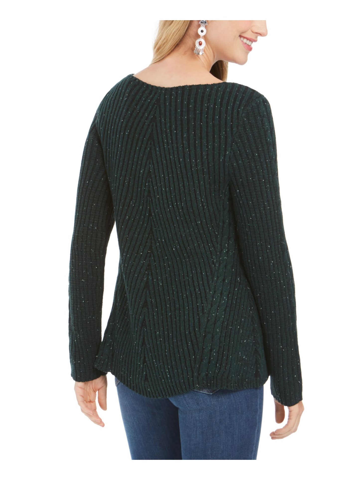 Style & Co Women's Textured Speckle Long Sleeve Jewel Neck T-Shirt Sweater Green Size Petit XL