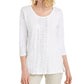 JM Collection Women's Sequined Scoop Neck Top  White Size Small