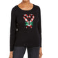 Karen Scott Women's Sequin Candy Cane Shirt Black Size X-Large