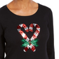 Karen Scott Women's Sequin Candy Cane Shirt Black Size X-Large