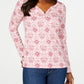 Karen Scott Women's 3/4 Sleeve Printed Henley Pink Size Large