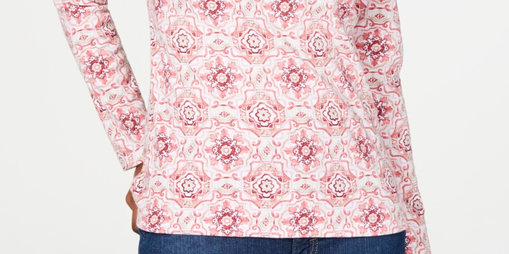 Karen Scott Women's 3/4 Sleeve Printed Henley Pink Size Large