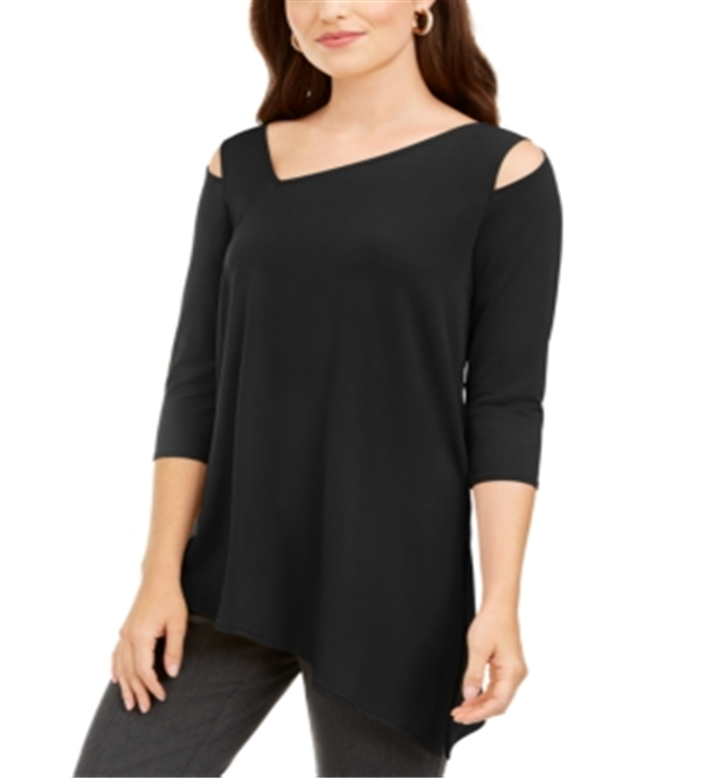 Alfani Women's Asymmetrical Cut Out Top Black Size Petite S/M