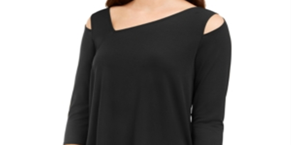 Alfani Women's Asymmetrical Cut Out Top Black Size Petite S/M
