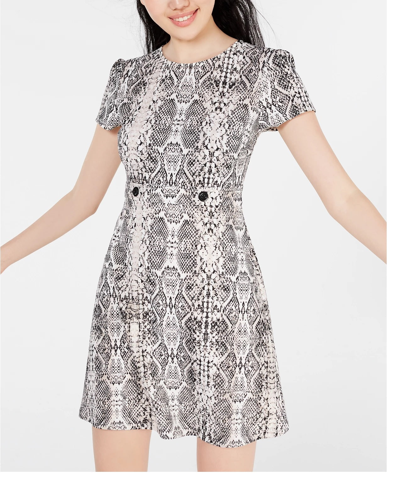 City Studios Women's Snake Print Short Sleeve Jewel Neck Short Sheath Dress Gray Size 15