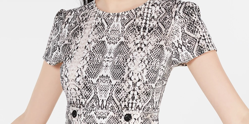 City Studios Women's Snake Print Short Sleeve Jewel Neck Short Sheath Dress Gray Size 15