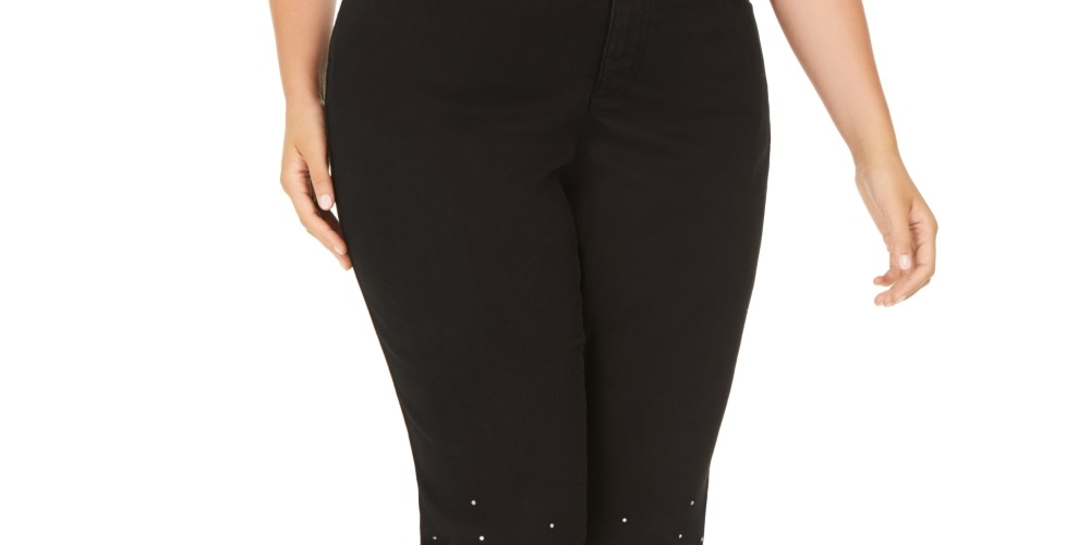 INC International Concepts Women's Plus Embellished Ankle Skinny Jeans Black Size 24W