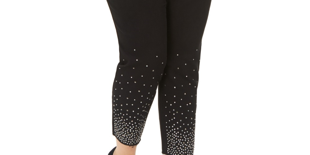 INC International Concepts Women's Plus Embellished Ankle Skinny Jeans Black Size 24W