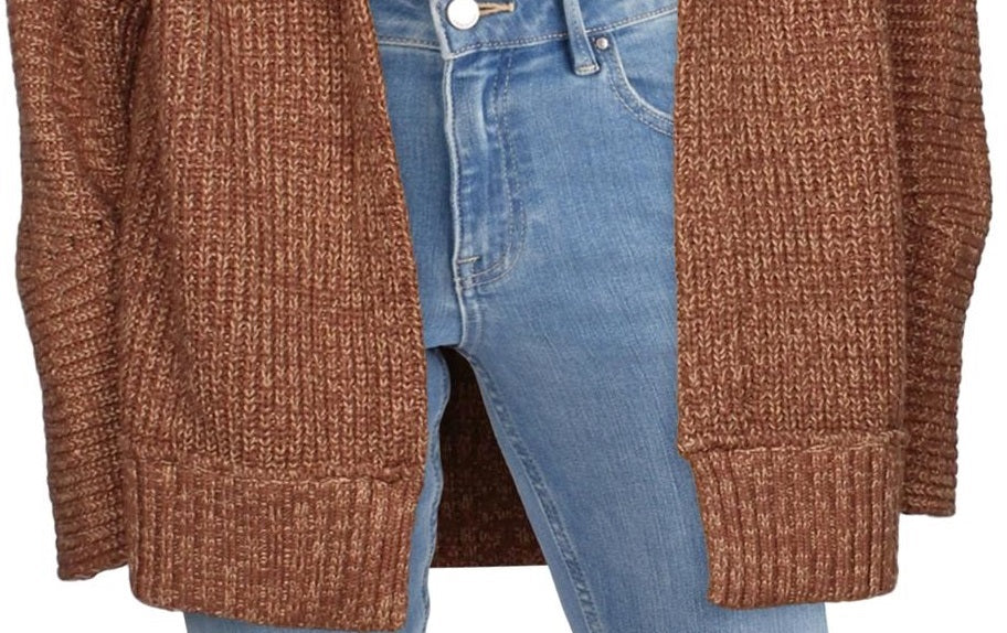 Free People Women's Marled Long Sleeve Cardigan Top Brown Size Large