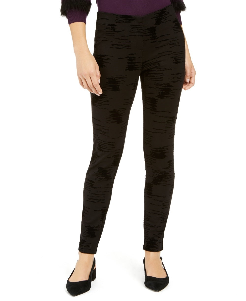 Alfani Women's Velvet Flocked High Waist Skinny Pants Black Size 8
