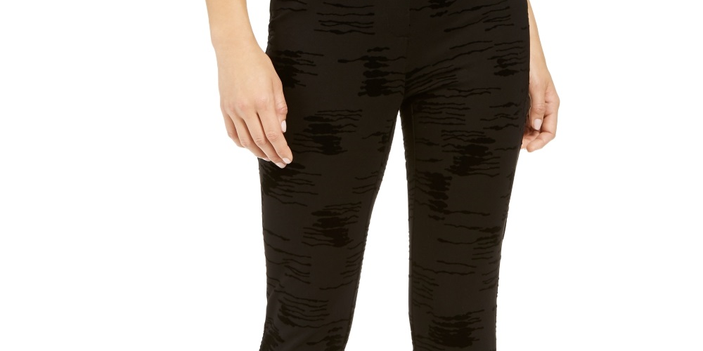 Alfani Women's Velvet Flocked High Waist Skinny Pants Black Size 8