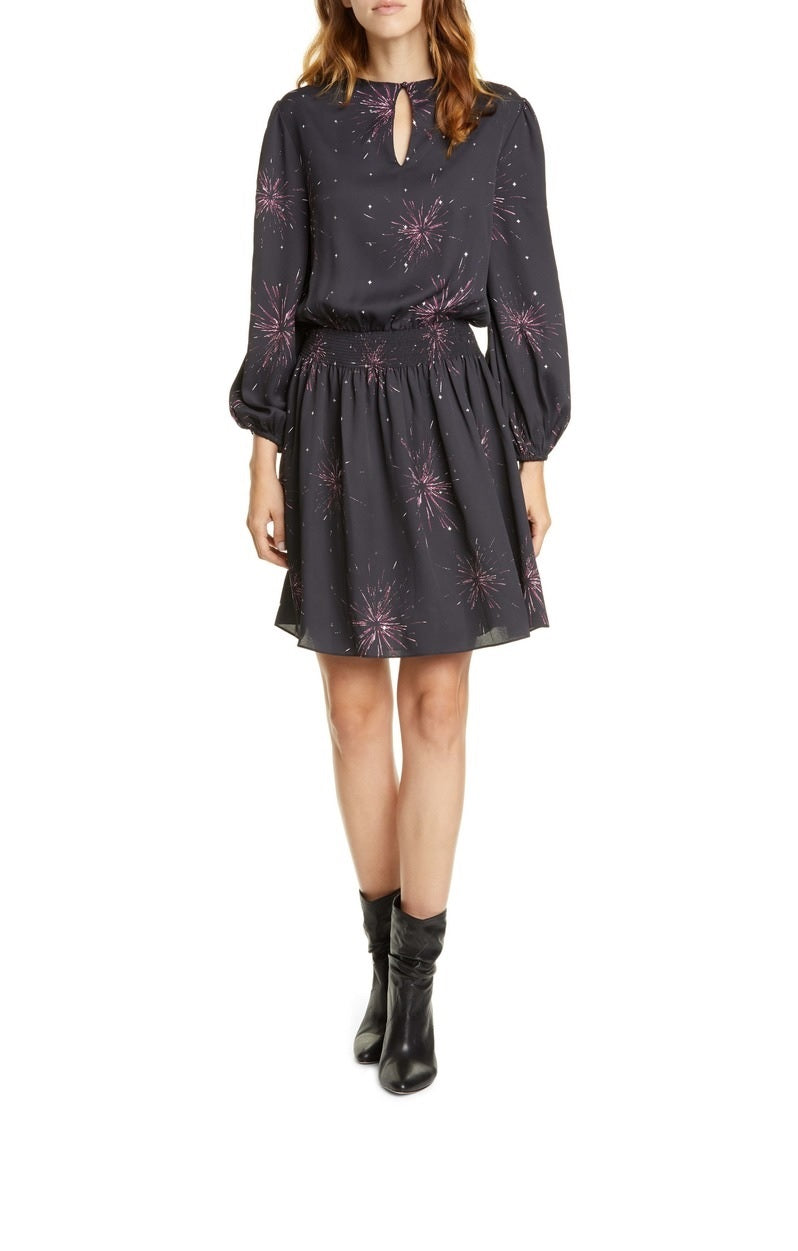 Joie Women's Ramla Keyhole Neck Long Sleeve Dress Black Size Small