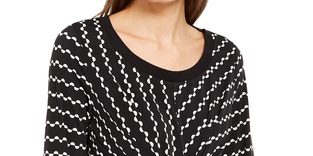 Alfani Women's Printed Knit Tie Front Top Black Size Medium
