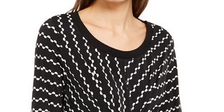 Alfani Women's Printed Knit Tie Front Top Black Size Medium